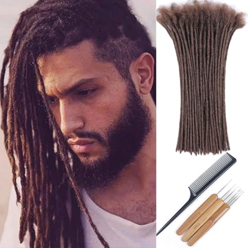 Huarisi 12 Inch Brown Dreadlock Extensions Human Hair 0.2cm Thin Loc Extensions Real Human Hair for Men Women 60 Strands #4 Full Handmade Permanent Dreadlock Extensions Can Be Curled von huarisi