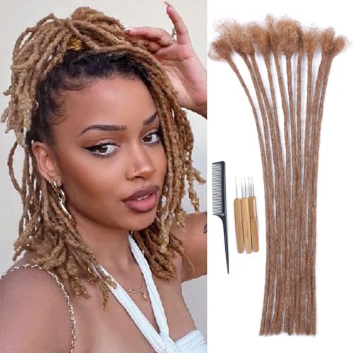 Huarisi 12 Inch Pre-colored Dreadlock Extensions Human Hair 0.2cm Thin Loc Extensions Real Hair for Women 10 Strands Full Handmade Permanent Dreadlock Extensions Men #30 Can Be Curled von huarisi