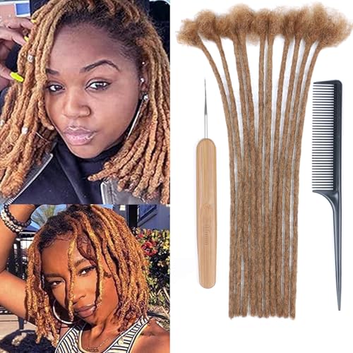 Huarisi 12 Inch Pre-colored Human hair Dreadlocks Extensions for Black Women 10 Strands 0.4cm Afro Kinky Echthaar Handmade Permanent Brown Loc Extensions Real Hair for Men Color 30 Will not Fade von huarisi