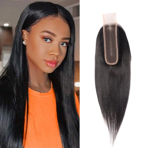 Huarisi 2x6 Lace Closure Human Hair 10 Inch 10a Unprocessed Brazilian Straight Closures with Baby Hair Transparent Lace Natural Hairline Free Part Sew in Natural Color for Women von huarisi