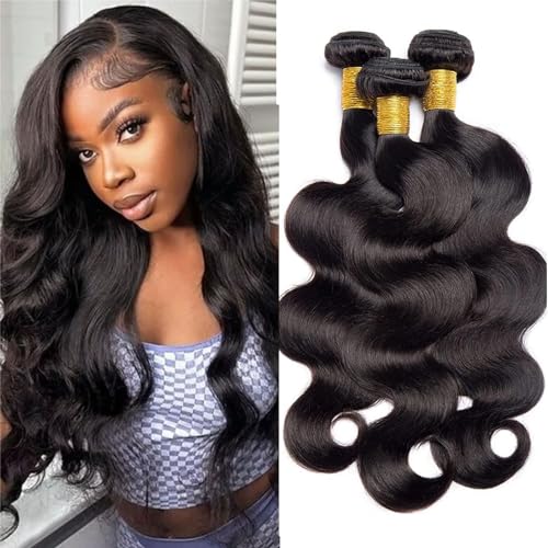 Huarisi 3 Bundles Body Wave Human Hair Extensions 16 18 20 inch 8a Body Wave Bundles 300g Brazilian Virgin Hair Weaves for Black Women Natural Color von huarisi