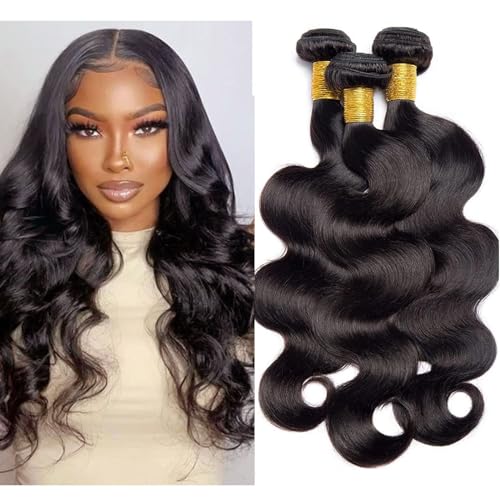 Huarisi 3 Bundles Human Hair Body Wave 14 16 18 Inch 12A Unprocessed Brazilian Virgin Hair Body Wave Bundles for Black Women Natural Color Remy Hair Extensions Sew in Weaving von huarisi