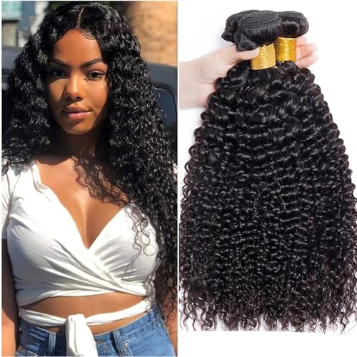 Huarisi 3 Bündel Echthaar Tressen Lockig Menschliche Haare 14 16 18 Zoll Remy Brazilian Human Hair Curly Bundles 12A Unprocessed Virgin Kinky Curly Weaves Extensions for Black Women Sew in von huarisi