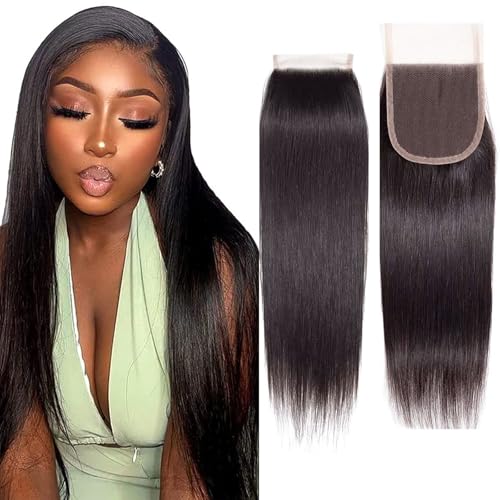 Huarisi 4x4 Closure Human Hair 20 Inch Free Part Lace Closures 12a Grade Brazilian Straight Virgin Hair Natural Colour Soft Transparent Lace Sew in Natural Hairline for Women von huarisi