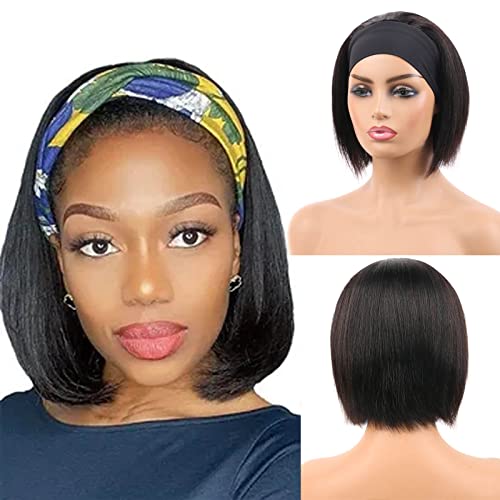 Huarisi 8 inch Short Bob Headband Wigs Human Hair Straight Blunt Cut Brazilian Hair Wigs No Lace without Bangs Natural Color 150 Density Can be Restyled for Women von huarisi