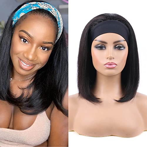 Huarisi 9a Headband Wigs Bob Human Hair 12 Inch Straight Bob Brazilian Wig Short Remy Hair Wigs Blunt Cut without Bangs None Lace Wigs for Black Women 150 Density von huarisi