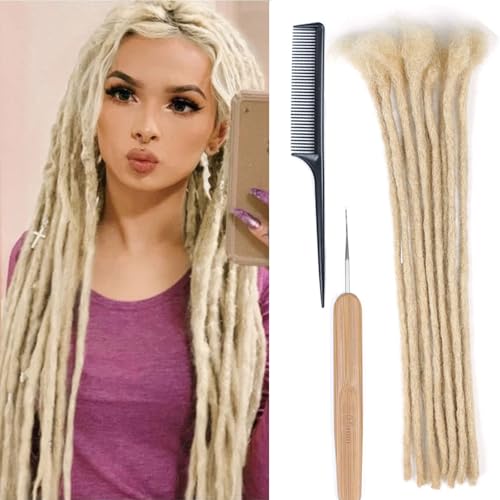 Huarisi Blonde Echthaar Dreadlocks Extensions for Black Women 12 inch 10 Strands 0.4cm #613 Real Hair Handmade Permanent Dreadlocks Extensions Locs Man von huarisi