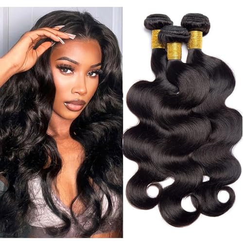 Huarisi Body Wave 3 Bundles (20 22 24 inch), Brazilian Human Hair Body Wave Weaves, 10A Unprocessed Wavy Virgin Hair Bundles Real Hair Extensions for Black Women Sew in Double Weft von huarisi