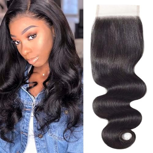 Huarisi Body Wave Closure Human Hair 4x4 Free Part with Baby Hair 14 Inch Soft Transparent Lace Closures Sew in Natural Hairline Virgin Brazilian Wavy Hair for Women von huarisi