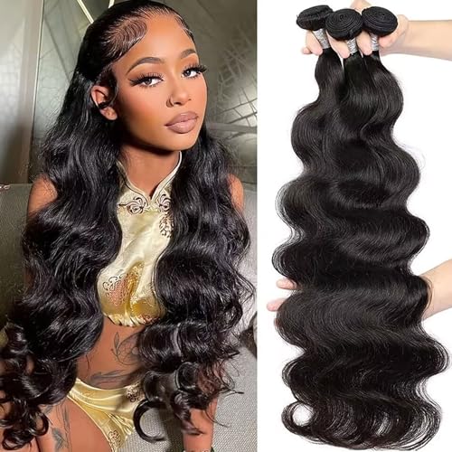 Huarisi Body Wave Human Hair 3 Bundles(24 26 28 inch), Long Brazilian Body Wave Hair Bundles for Black Women, 7a Unprocessed Remy Hair Body Wave Weaves Real Hair von huarisi