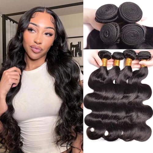 Huarisi Body Wave Human Hair 4 Bundles 14 16 18 20 inch 7A Unprocessed Virgin Brazilian Hair Body Wave Weaves Bundles for Black Women Natural Color Real Hair Extensions Weft Sew in von huarisi