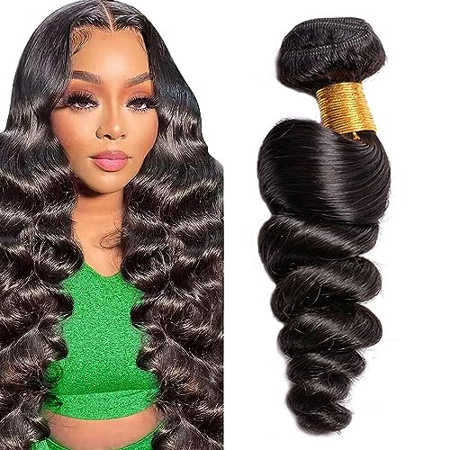 Huarisi Brazilian Loose Wave Human Hair 1 Bundle 24 inch, Brazilian Human Hair Wavy Weaves Single Bundle, 10A Loose Wave Bundles Virgin Hair Extensions for Black Women Double Weft von huarisi