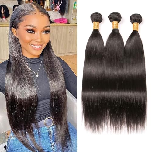 Huarisi Brazilian Straight Weave Bundles 18 20 22 Inch, Straight Human Hair 3 Bundles, 8A Grade Brasilianisches Haare Echthaar Gerade Tressen, 10A Unprocessed Virgin Hair Bundles for Black Women von huarisi