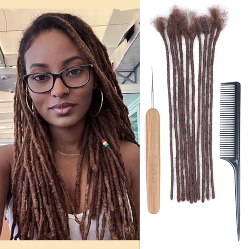 Huarisi Dreadlocks Dunkelbraun Echthaar 12 Zoll 10 Strands 0.4cm Human Hair Dreadlocks Extensions for Black Women Afro Kinky Real Hair Handmade Permanent Locs Extensions Men (#4, 10 Locs) von huarisi