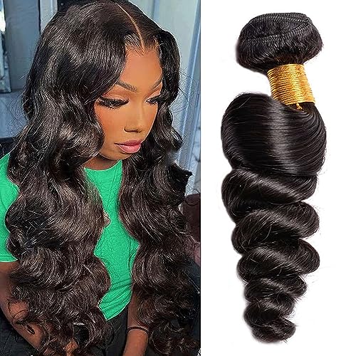 Huarisi Single Bundle Loose Wave Bundles Weave Human Hair 16 Inch 10a Lose Wellen Bündel Haartressen zum einnähen 100g Wavy Human Hair Extensions for Black Women Double Weft Natural Color von huarisi