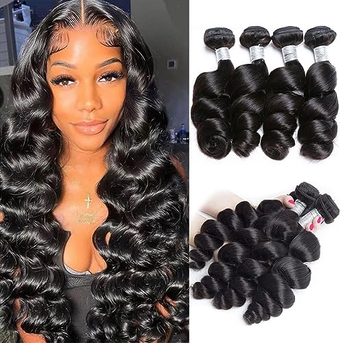 Huarisi Human Hair Loose Wave 4 Bundles 14 16 18 20 inch 10A Unprocessed Virgin Brazilian Hair Loose Wave Bundles Natural Color Real Hair Extensions Weft Sew in Weaves for Black Women von huarisi