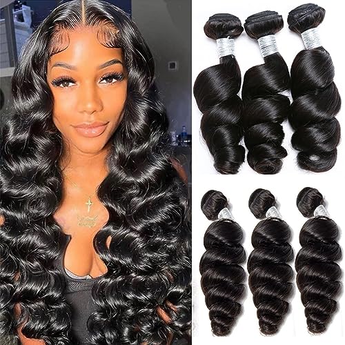Huarisi Human Hair Loose Wave Bundles 20 22 24 inch 100% Unprocessed Virgin Brazilian Remy Hair Loose Wave 3 Bundles Real Hair Extensions Sew in Weaves Double Weft for Black Women von huarisi