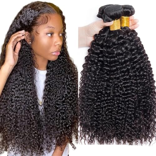 Huarisi Kinky Curly 3 Bundles (20 22 24 inch), Brazilian Human Hair Curly Weaves, 10A Unprocessed Curly Virgin Hair Bundles Real Hair Extensions for Black Women Sew in Double Weft von huarisi