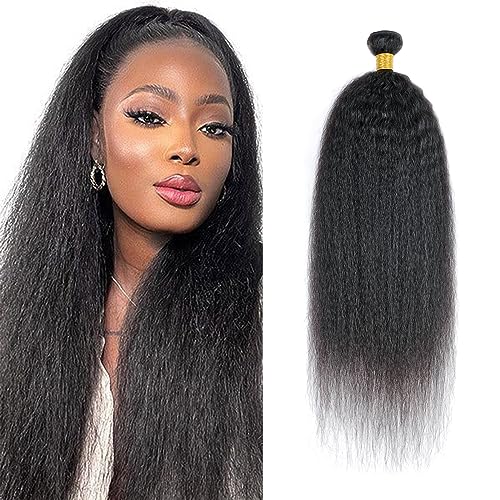 Huarisi Kinky Straight Bundles Human Hair 1 Bundle 26 Inch 10A Brazilian Yaki Straight Human Hair Weaves Extensions for Black Women Natural Color Double Weft von huarisi