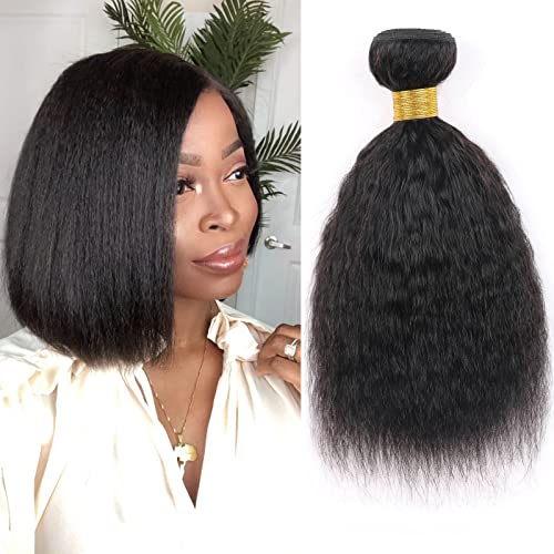 Huarisi 1 Bundle Kinky Straight Weaves 10 inch, Short Human Hair Yaki Straight Bundle for Black Women, 8A Brazilian Hair Bundles Sew in Weaving (Natural Color, 95~100g/pcs) von huarisi