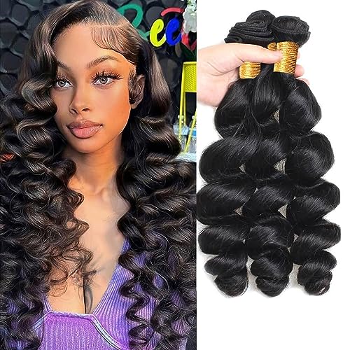 Huarisi Loose Wave 18 20 22 Human Hair Bundles, Brazilian Loose Wave Hair 3 Bundles, 8A Grade 100% Unprocessed Brazilian Virgin Hair Extensions for Black Women von huarisi