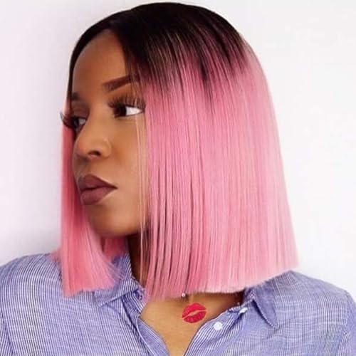 Huarisi Ombre Bob Wigs U Part Human Hair 10 Inch Short Remy Brazilian Straight Virgin Hair for Women 8A U Shape Wig None Lace with 1B Black to Pink Color von huarisi