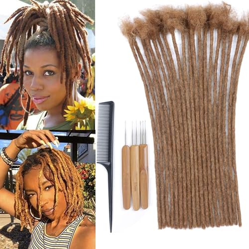 Huarisi 20 Strands 0.4cm Human Hair Dreadlocks Extensions for Black Women 12 inch Afro Kinky Honey Brown Fashion Handmade Permanent Locs Extensions Real Hair for Men (#30, 20 Locs) von huarisi