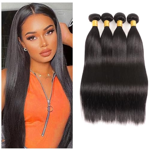 Huarisi Tressen Echthaar Haarverlängerungen Gerade 20 22 24 26 Zoll 4 Bündel Straight Bundles Remy Human Hair Weaves for Women 8a Unverarbeitete Brasilianische Jungfrau Haar natürliche Farbe von huarisi