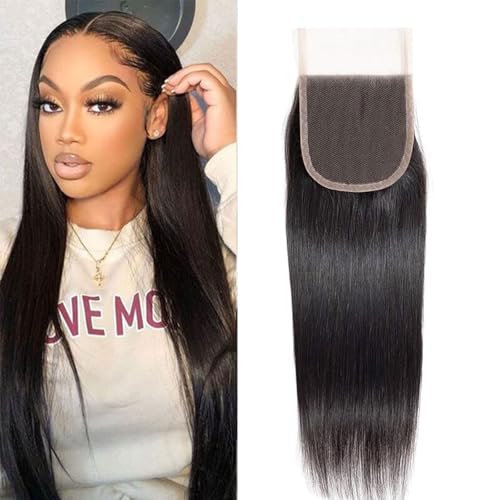 Huarisi Straight Human Hair 4x4 Transparent Lace Closure Free Part 18 Inch Brazilian Hair for Black Women Sew in Natural Colour Remy Hair Soft Can be Dyed von huarisi