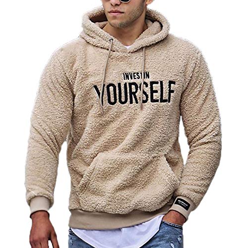 Herren Fluffy Hooded Jumper Fleece Hoodie Plüsch Sweatshirt Leichter Pullover mit Tasche Warme Winter Outwear von huateng