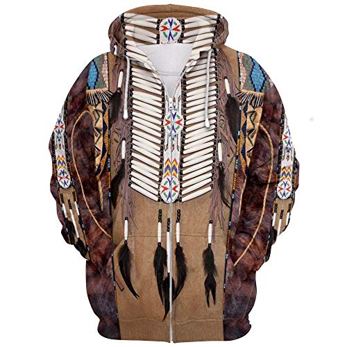 huateng Native American Indian 3D Digitaldruck Reißverschluss Sweatshirt Paar Hoodies Persönlichkeit Sweatshirts Cospaly Kleidung von huateng