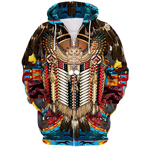 huateng Native American Indian 3D Digitaldruck Reißverschluss Sweatshirt Paar Hoodies Persönlichkeit Sweatshirts Cospaly Kleidung von huateng