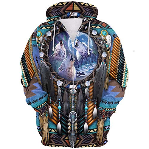 huateng Native American Indian 3D Digitaldruck Reißverschluss Sweatshirt Paar Hoodies Persönlichkeit Sweatshirts Cospaly Kleidung von huateng