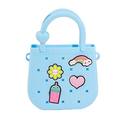 huefeel Mini-Silikon-Tragetasche, Gummi-Strandtasche mit verstellbarem Riemen und 25 niedlichen Dekorationen für kleine Mädchen und Frauen, Blau huefeel Mini-Silikon-Tragetasche, Gummi-Strandtasche mit verstellbarem Riemen und 25 niedlichen Dekorationen für kleine Mädchen und Frauen, Blau von huefeel