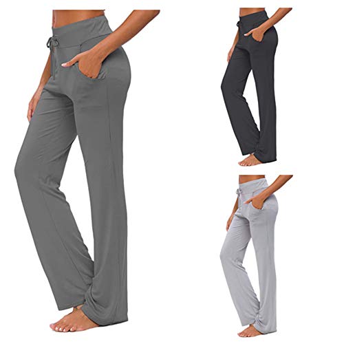 Jogginghose Damen Sporthose Frauen Baumwolle Loose Fit Elastischer Bund Freizeithosen Hohe Taile Traininghose mit Taschen Bequem Sweathose Slim Fit Jogger Fitness Laufhosen (Dunkelgrau, M) von huelufi