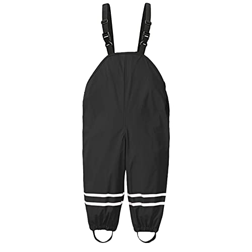 Unisex Kinder Regenlatzhose, Wind- und wasserdichte Matschhose Atmungsaktiv Verstellbaren Regenhose Trägern Regenhose für Fahrrad Sport, Rain Pants Mädchen Jungen (Schwarz1, 92, Numeric_92) von huelufi