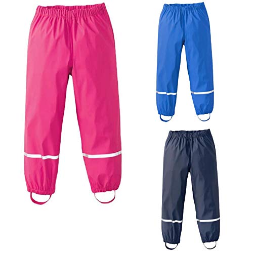 huelufi Unisex Kinder Regenlatzhose, Wind- und wasserdichte Matschhose,wasserdichte Atmungsaktiv Regenhose für Mädchen Jungen (Heiß Rosa 2#, 140) von huelufi