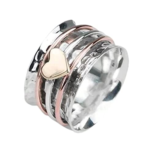 huiba Unruhiges Herz – drehbarer Herzring, Selbstliebe | Fidget Plain Hammered Spinner Band Ringe Herz Design Spinner, Liebe für Damen, Geschenk Größe 5-10 von huiba