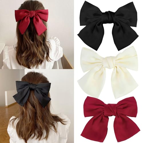 3 Stück Schleife Haarspange,Frauen Haarschleifen Große Schleife Haarspange Französische Haarspangen Mädchen Haarspangen (Schwarz + Weiß&Rot) von huifllyhui
