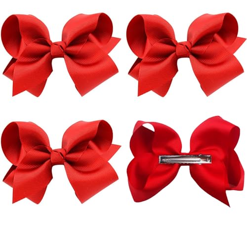 4 Stück Schleifen-Haarspangen,Pferdeschwanz-Clips 3.9 Zoll, Entenschnabel-Haarschleife für Kinder,Mädchen,Frauen (Rot) von huifllyhui