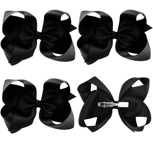 4 Stück Schleifen-Haarspangen,Pferdeschwanz-Clips 3.9 Zoll, Entenschnabel-Haarschleife für Kinder,Mädchen,Frauen (Schwarz) von huifllyhui