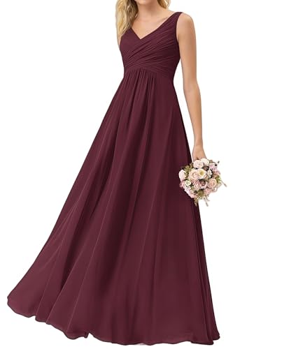 Damen Abendkleid V-Ausschnitt Brautjungfernkleid Elegant Lange Partykleider Hochzeitsgastkleid Abschlusskleid Ballkleid Burgund 38 Size von huitutu