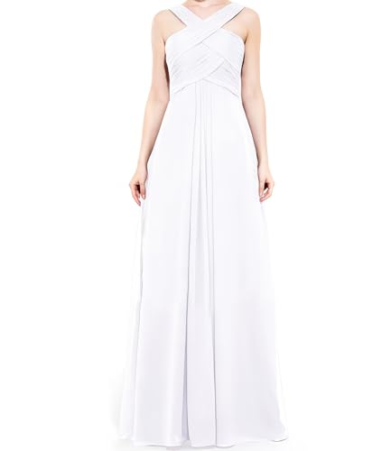 Damen Abendkleider V-Ausschnitt Hohe Taille A-Linie Chiffon Brautjungfernkleid Elegant Lang Ballkleid Weiß 32 Size von huitutu