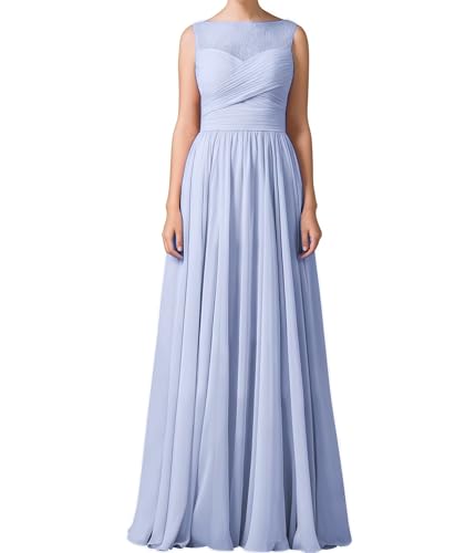 Damen Chiffon Abendkleid A Linie Spitze Ärmellos Rundhals Lang Brautjungfernkleid für Hochzeit Lavendel 46 Size von huitutu