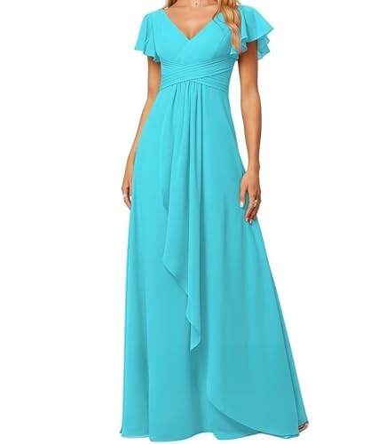 Kleid Elegant Damen Festlich Lang Ballkleid Maxi Hell Abendkleider Elegant für Hochzeit A Line Kurze Ärmel Blau 50 Size von huitutu