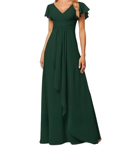 Kleid Elegant Damen Festlich Lang Ballkleid Maxi Hell Abendkleider Elegant für Hochzeit A Line Kurze Ärmel Dunkelgrün 40 Size von huitutu