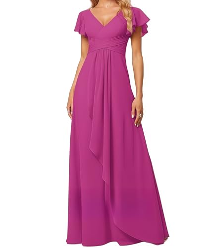 Kleid Elegant Damen Festlich Lang Ballkleid Maxi Hell Abendkleider Elegant für Hochzeit A Line Kurze Ärmel Heiß Rosa 44 Size von huitutu