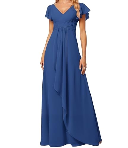 Kleid Elegant Damen Festlich Lang Ballkleid Maxi Hell Abendkleider Elegant für Hochzeit A Line Kurze Ärmel Königsblau 46 Size von huitutu