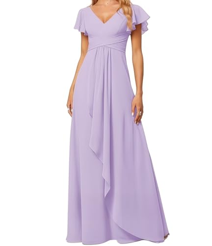 Kleid Elegant Damen Festlich Lang Ballkleid Maxi Hell Abendkleider Elegant für Hochzeit A Line Kurze Ärmel Lila 42 Size von huitutu