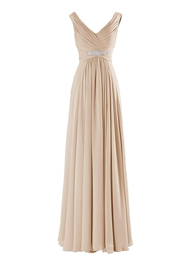 V-Ausschnitt Brautjungfernkleider mit Ärmel A-Linie Abendkleider Formelle Partykleider Festliche Kleider Champagner 34 Size von huitutu